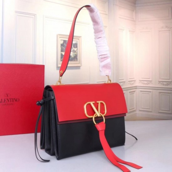 Valentino Garavani Red Black Medium VRing Shoulder Bag