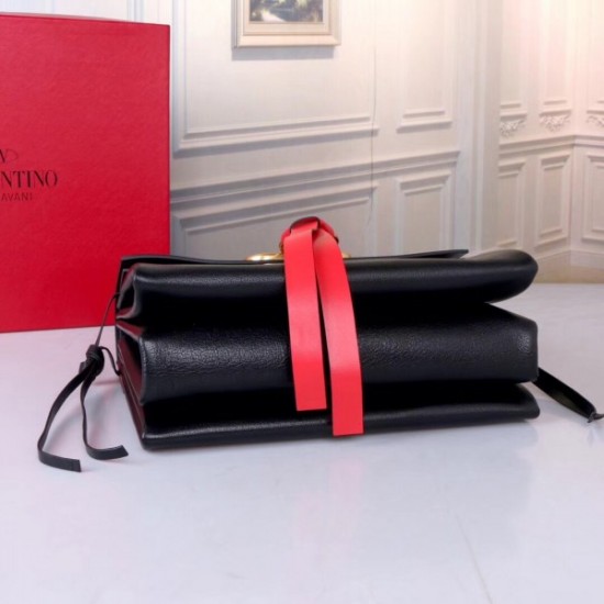 Valentino Garavani Red Black Medium VRing Shoulder Bag