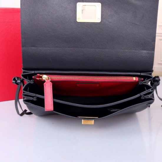 Valentino Garavani Red Black Medium VRing Shoulder Bag