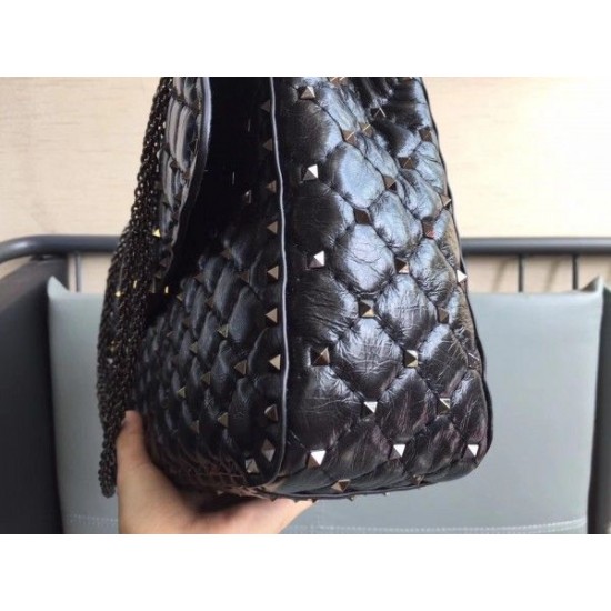 Valentino Large Crinkled Lambskin Rockstud Spike Shoulder Bag