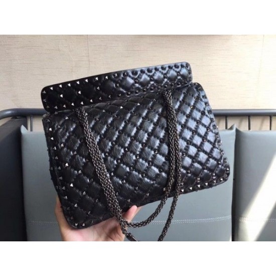 Valentino Large Crinkled Lambskin Rockstud Spike Shoulder Bag