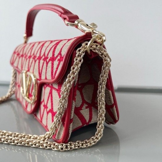 Valentino Large Loco Shoulder Bag in Red Toile Iconographe