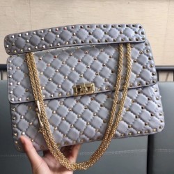 Valentino Large Rockstud Spike Bag In Pale Blue Lambskin