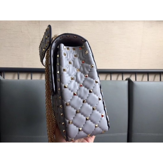 Valentino Large Rockstud Spike Bag In Pale Blue Lambskin