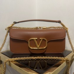 Valentino Loco Large Shoulder Bag In Brown Calfskin