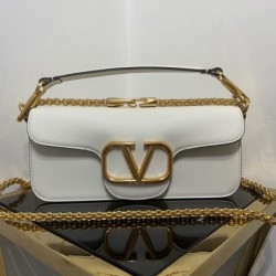 Valentino Loco Large Shoulder Bag In White Calfskin