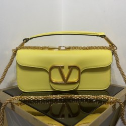 Valentino Loco Large Shoulder Bag In Yellow Calfskin