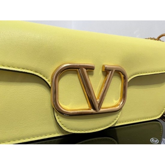 Valentino Loco Large Shoulder Bag In Yellow Calfskin