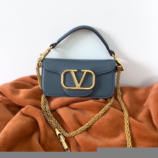 Valentino Loco Small Shoulder Bag In Blue Calfskin