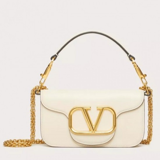 Valentino Loco Small Shoulder Bag In White Calfskin