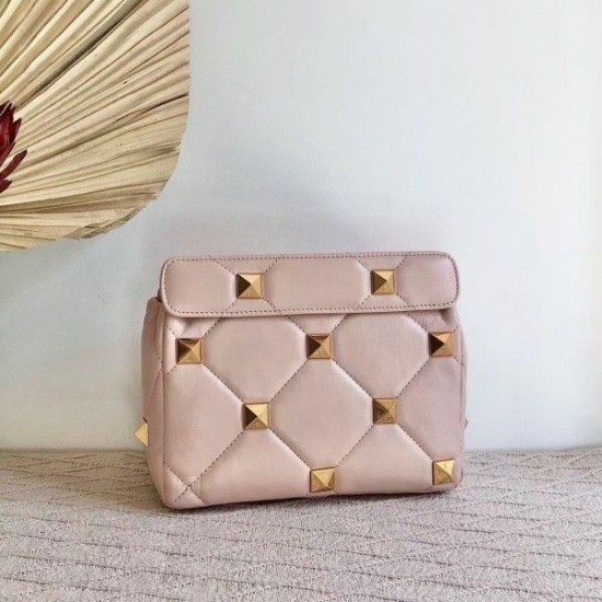 Valentino Medium Roman Stud Chain Bag In Pink Nappa