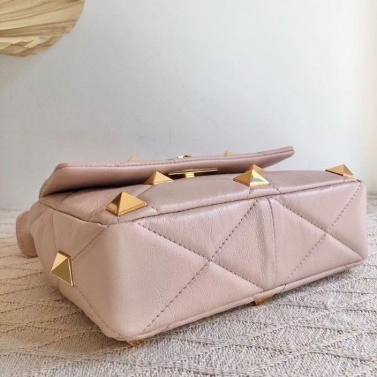 Valentino Medium Roman Stud Chain Bag In Pink Nappa