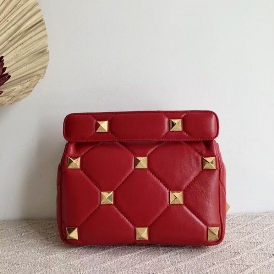 Valentino Medium Roman Stud Chain Bag In Red Nappa