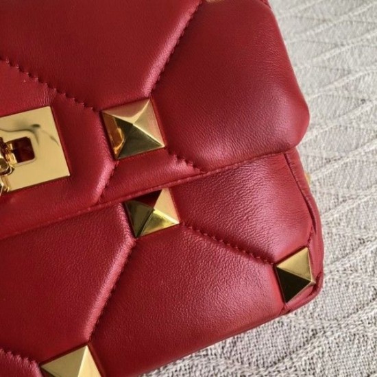 Valentino Medium Roman Stud Chain Bag In Red Nappa