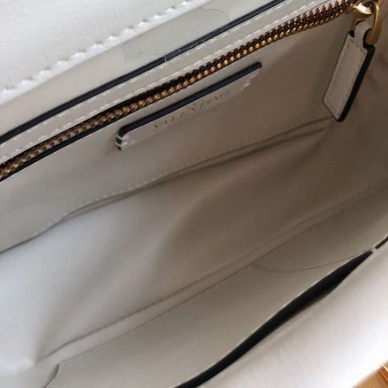 Valentino Medium Roman Stud Chain Bag In White Nappa