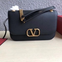 Valentino Medium Vlock Shoulder Bag In Black Calfskin