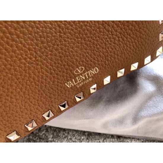 Valentino Mini Rockstud Hobo Bag In Brown Grained Leather