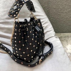 Valentino Mini Rockstud Spike Bucket Black Bag