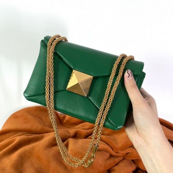 Valentino One Stud Chain Bag In Green Nappa Leather