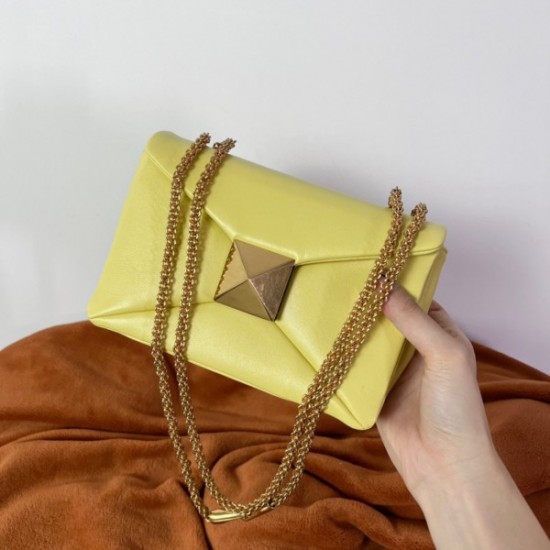 Valentino One Stud Chain Bag In Yellow Nappa Leather