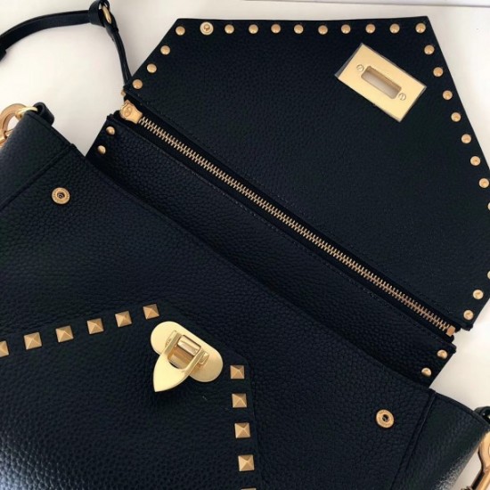 Valentino Rockstud Hype Bag In Black Grained Calfskin 