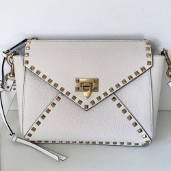 Valentino Rockstud Hype Bag In White Grained Calfskin