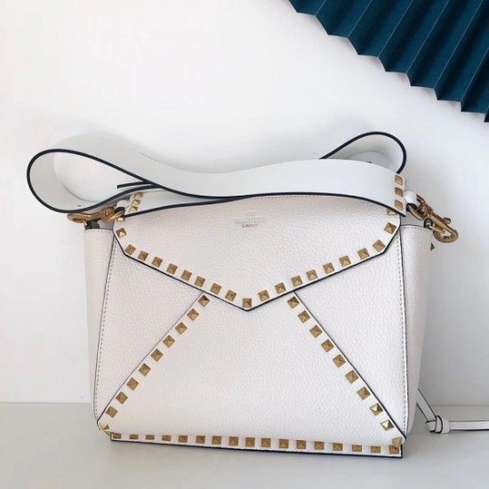 Valentino Rockstud Hype Bag In White Grained Calfskin