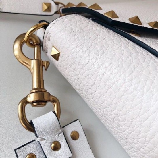 Valentino Rockstud Hype Bag In White Grained Calfskin