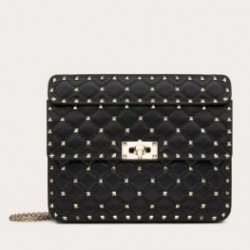 Valentino Rockstud Spike Medium Bag In Black Nappa Leather