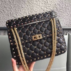 Valentino Rockstud Spike Medium Bag In Black Nappa Leather