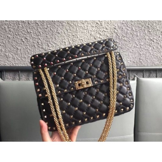 Valentino Rockstud Spike Medium Bag In Black Nappa Leather