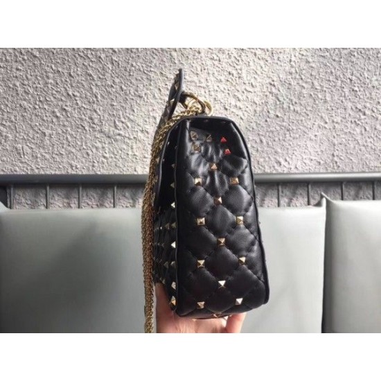 Valentino Rockstud Spike Medium Bag In Black Nappa Leather