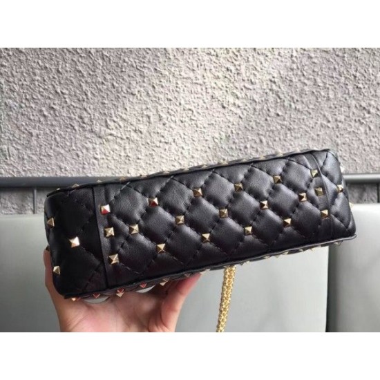 Valentino Rockstud Spike Medium Bag In Black Nappa Leather