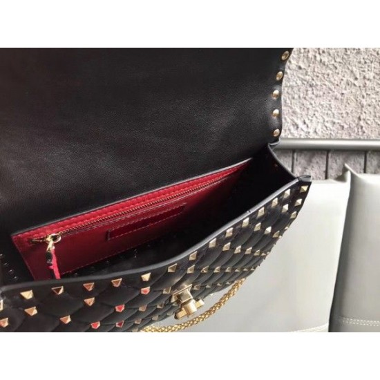 Valentino Rockstud Spike Medium Bag In Black Nappa Leather