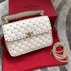 Valentino Rockstud Spike Medium Bag In White Nappa Leather