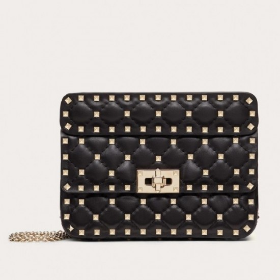 Valentino Rockstud Spike Small Bag In Black Lambskin