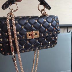 Valentino Rockstud Spike Small Bag In Black Lambskin