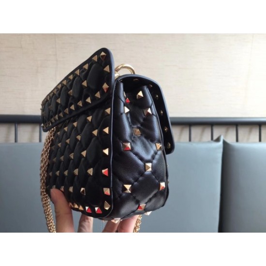 Valentino Rockstud Spike Small Bag In Black Lambskin