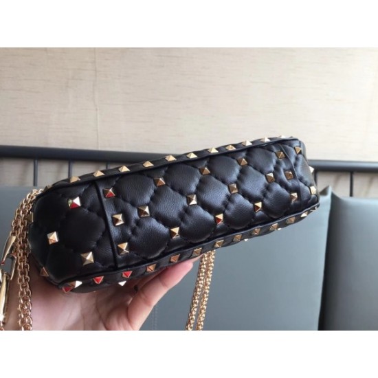 Valentino Rockstud Spike Small Bag In Black Lambskin