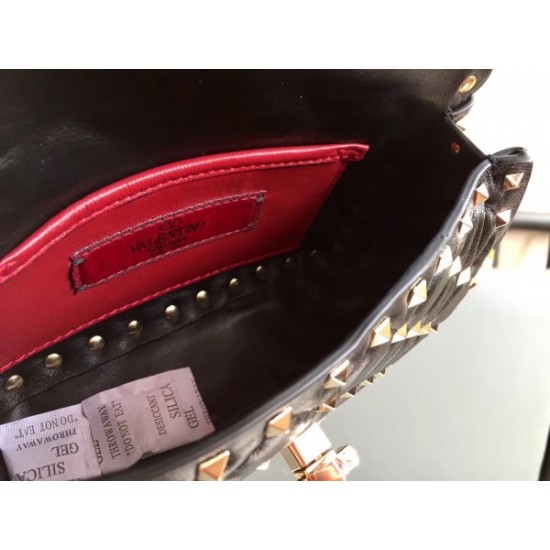 Valentino Rockstud Spike Small Bag In Black Lambskin