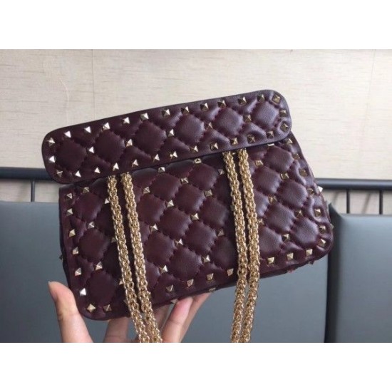 Valentino Rockstud Spike Small Bag In Bordeaux Lambskin