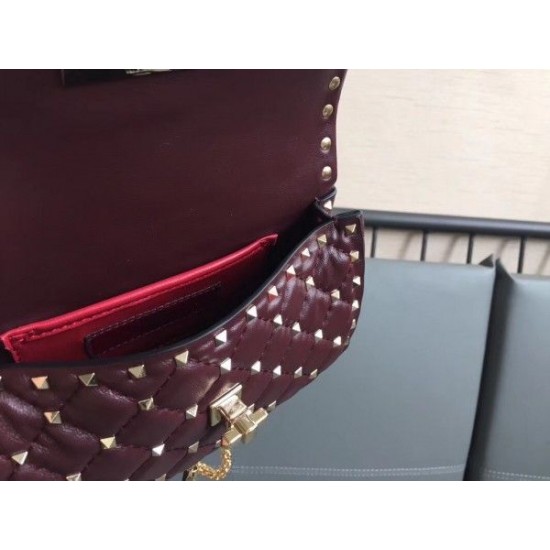 Valentino Rockstud Spike Small Bag In Bordeaux Lambskin