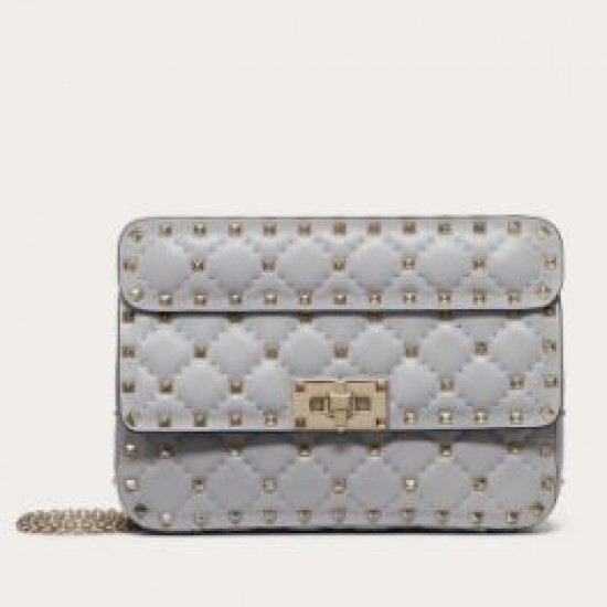 Valentino Rockstud Spike Small Bag In Pale Blue Lambskin