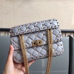 Valentino Rockstud Spike Small Bag In Pale Blue Lambskin