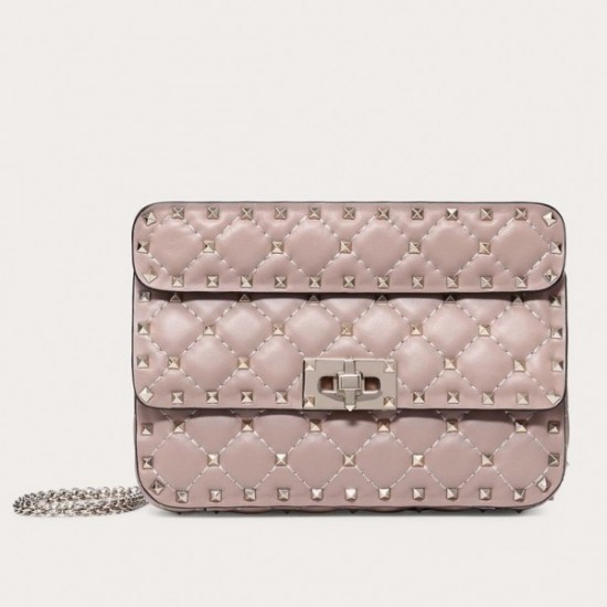 Valentino Rockstud Spike Small Bag In Poudre Lambskin