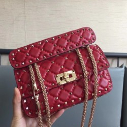 Valentino Rockstud Spike Small Bag In Red Lambskin