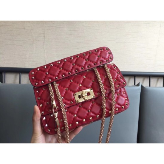 Valentino Rockstud Spike Small Bag In Red Lambskin