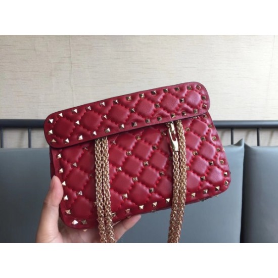 Valentino Rockstud Spike Small Bag In Red Lambskin