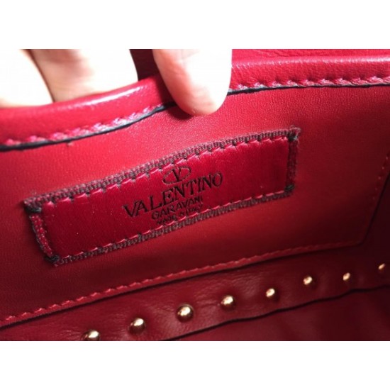 Valentino Rockstud Spike Small Bag In Red Lambskin