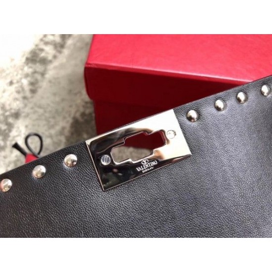 Valentino Rockstud Spike Small Bag In Silver Metallic Lambskin